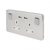Schneider Electric Lisse Deco 13A 2-Gang SP Switched Socket + 2.1A 2-Outlet Type A USB Charger Polished Chrome with White Inserts -Chrome Switches & Sockets Sales 784FF P