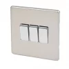 Varilight 10AX 3-Gang 2-Way Light Switch Satin Chrome -Chrome Switches & Sockets Sales 7898H P