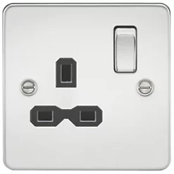 Knightsbridge FPR7000PC 13A 1-Gang DP Switched Single Socket Polished Chrome with Black Inserts