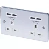 LAP 13A 2-Gang Unswitched Socket + 4.2A 4-Outlet Type A USB Charger Polished Chrome with White Inserts -Chrome Switches & Sockets Sales 7906T P