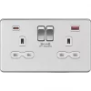 Knightsbridge SFR9909BCW 13A 2-Gang DP Switched Socket + 4.0A 2-Outlet Type A & C USB Charger Brushed Chrome with White Inserts -Chrome Switches & Sockets Sales 799TX P