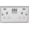 Knightsbridge CL9224PCW 13A 2-Gang SP Switched Socket + 2.4A 2-Outlet Type A USB Charger Polished Chrome with White Inserts -Chrome Switches & Sockets Sales 805TY P