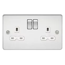 Knightsbridge FPR9000PCW 13A 2-Gang DP Switched Double Socket Polished Chrome with White Inserts