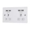 LAP 13A 2-Gang Unswitched Socket + 4.2A 4-Outlet Type A USB Charger Polished Chrome with White Inserts -Chrome Switches & Sockets Sales 8167T P
