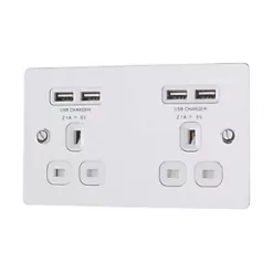 LAP 13A 2-Gang Unswitched Socket + 4.2A 4-Outlet Type A USB Charger Polished Chrome with White Inserts
