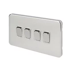 Schneider Electric Lisse Deco 10AX 4-Gang 2-Way Light Switch Polished Chrome with White Inserts