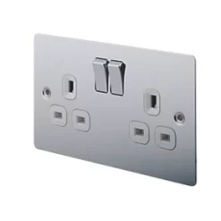 LAP 13A 2-Gang DP Switched Plug Socket Polished Chrome with White Inserts