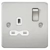 Knightsbridge FPR7000BCW 13A 1-Gang DP Switched Single Socket Brushed Chrome with White Inserts -Chrome Switches & Sockets Sales 829VF P