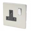 Varilight 13AX 1-Gang DP Switched Plug Socket Satin Chrome with Black Inserts -Chrome Switches & Sockets Sales 83937 P