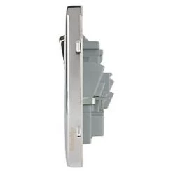 Schneider Electric Lisse Deco 13A 2-Gang SP Switched Plug Socket Polished Chrome with White Inserts -Chrome Switches & Sockets Sales 842FF A2