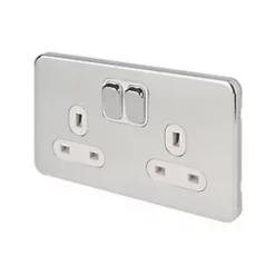 Schneider Electric Lisse Deco 13A 2-Gang SP Switched Plug Socket Polished Chrome with White Inserts