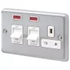 MK Albany Plus 45A 2-Gang DP Cooker Switch & 13A DP Switched Socket Brushed Chrome with Neon with White Inserts