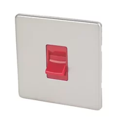 Varilight 45AX 1-Gang DP Cooker Switch Satin Chrome with Red Inserts