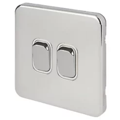 Schneider Electric Lisse Deco 10AX 2-Gang 2-Way Light Switch Polished Chrome with White Inserts