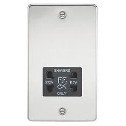 Knightsbridge FP8900PC 2-Gang Dual Voltage Shaver Socket 115 V / 230V Polished Chrome with Black Inserts