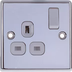 LAP 13A 1-Gang SP Switched Plug Socket Polished Chrome with White Inserts 4 LAP 13A 1-Gang SP Switched Plug Socket Polished Chrome with White Inserts - Image 2