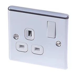 LAP 13A 1-Gang SP Switched Plug Socket Polished Chrome with White Inserts 3 LAP 13A 1-Gang SP Switched Plug Socket Polished Chrome with White Inserts