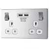 LAP 13A 2-Gang DP Switched Socket + 3.1A 2-Outlet Type A USB Charger Polished Chrome with White Inserts -Chrome Switches & Sockets Sales 857KJ P