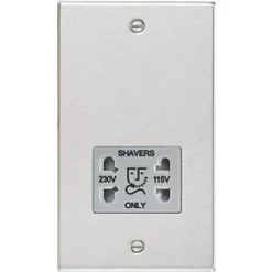 Knightsbridge CS89BCG 2-Gang Dual Voltage Shaver Socket 115 V / 230V Brushed Chrome with Colour-Matched Inserts
