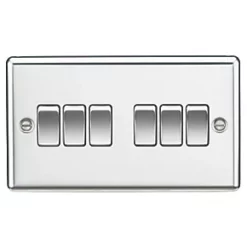Knightsbridge CL42PC 10AX 6-Gang 2-Way Light Switch Polished Chrome