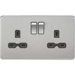Knightsbridge SFR9000BC 13A 2-Gang DP Switched Double Socket Brushed Chrome with Black Inserts