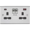 Knightsbridge CS9909BC 13A 2-Gang DP Switched Socket + 4.0A 2-Outlet Type A & C USB Charger Brushed Chrome with Black Inserts -Chrome Switches & Sockets Sales 876TY P