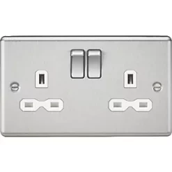 Knightsbridge CL9BCW 13A 2-Gang DP Switched Double Socket Brushed Chrome with White Inserts
