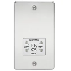 Knightsbridge FP8900PCW 2-Gang Dual Voltage Shaver Socket 115 V / 230V Polished Chrome with White Inserts