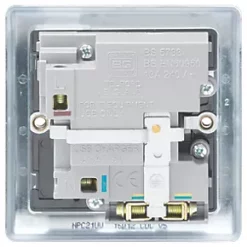 British General Nexus Metal 13A 1-Gang SP Switched Socket + 2.1A 2-Outlet Type A USB Charger Polished Chrome with White Inserts -Chrome Switches & Sockets Sales 913FT A2