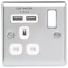 British General Nexus Metal 13A 1-Gang SP Switched Socket + 2.1A 2-Outlet Type A USB Charger Polished Chrome with White Inserts -Chrome Switches & Sockets Sales 913FT P