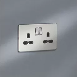 Knightsbridge SFR9000PC 13A 2-Gang DP Switched Double Socket Polished Chrome with Black Inserts -Chrome Switches & Sockets Sales 915TY A3