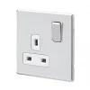 MK Aspect 13A 1-Gang DP Switched Plug Socket Polished Chrome with White Inserts -Chrome Switches & Sockets Sales 916FF P
