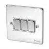 Schneider Electric Ultimate Low Profile 16AX 3-Gang 2-Way Light Switch Polished Chrome with White Inserts -Chrome Switches & Sockets Sales 9231J P