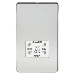 Knightsbridge SF8900PCW 2-Gang Dual Voltage Shaver Socket 115 V / 230V Polished Chrome with White Inserts