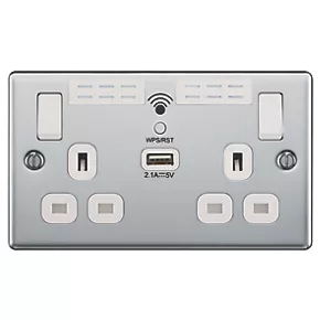 LAP 13A 2-Gang SP Switched Wi-Fi Extender Socket + 2.1A 1-Outlet Type A USB Charger Polished Chrome with White Inserts 4 LAP 13A 2-Gang SP Switched Wi-Fi Extender Socket + 2.1A 1-Outlet Type A USB Charger Polished Chrome with White Inserts - Image 2