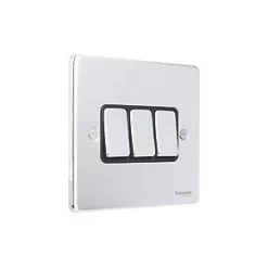 Schneider Electric Ultimate Low Profile 16AX 3-Gang 2-Way Light Switch Polished Chrome with Black Inserts -Chrome Switches & Sockets Sales 9372J A2