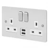 MK Edge 13A 2-Gang DP Switched Socket + 2A 2-Outlet Type A USB Charger Polished Chrome with White Inserts -Chrome Switches & Sockets Sales 941HX P
