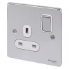 Schneider Electric Ultimate Low Profile 13A 1-Gang SP Switched Plug Socket Polished Chrome with White Inserts -Chrome Switches & Sockets Sales 9434J P