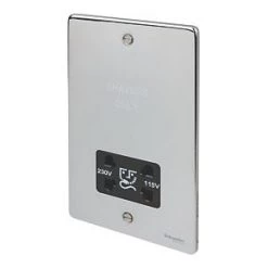 Schneider Electric Ultimate Low Profile 2-Gang Dual Voltage Shaver Socket 115 / 230V Polished Chrome with Black Inserts