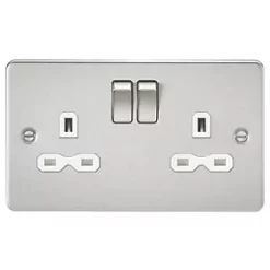 Knightsbridge FPR9000BCW 13A 2-Gang DP Switched Double Socket Brushed Chrome with White Inserts