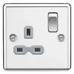 Knightsbridge CL7PCG 13A 1-Gang DP Switched Single Socket Polished Chrome with Colour-Matched Inserts