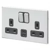 MK Aspect 13A 2-Gang DP Switched Socket + 2A 2-Outlet Type A USB Charger Polished Chrome with Black Inserts -Chrome Switches & Sockets Sales 954HX P