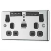 LAP 13A 2-Gang SP Switched Wi-Fi Extender Socket + 2.1A 1-Outlet Type A USB Charger Polished Chrome with Black Inserts -Chrome Switches & Sockets Sales 964HF P