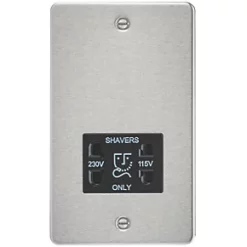 Knightsbridge FP8900BC 2-Gang Dual Voltage Shaver Socket 115 V / 230V Brushed Chrome with Black Inserts
