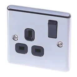 LAP 13A 1-Gang SP Switched Plug Socket Polished Chrome with Black Inserts