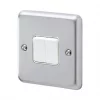 MK Albany Plus 10AX 2-Gang 2-Way Switch Brushed Chrome with White Inserts -Chrome Switches & Sockets Sales 972FF P