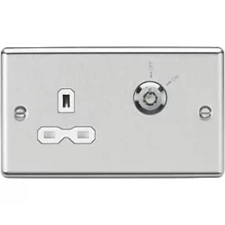 Knightsbridge CL9LOCKBCW 13A Key Switch 1-Gang DP Switched Socket Brushed Chrome with White Inserts