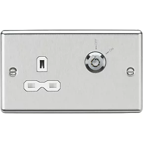 Knightsbridge CL9LOCKBCW 13A Key Switch 1-Gang DP Switched Socket Brushed Chrome with White Inserts 3 Knightsbridge CL9LOCKBCW 13A Key Switch 1-Gang DP Switched Socket Brushed Chrome with White Inserts