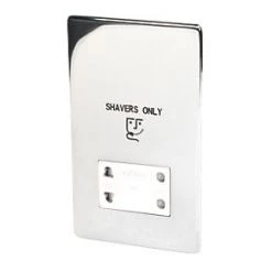 Crabtree Platinum 2-Gang Dual Voltage Shaver Socket 115 / 230V Polished Chrome with White Inserts