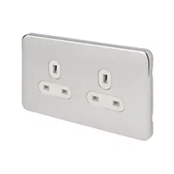 Schneider Electric Lisse Deco 13A 2-Gang Unswitched Plug Socket Polished Chrome with White Inserts